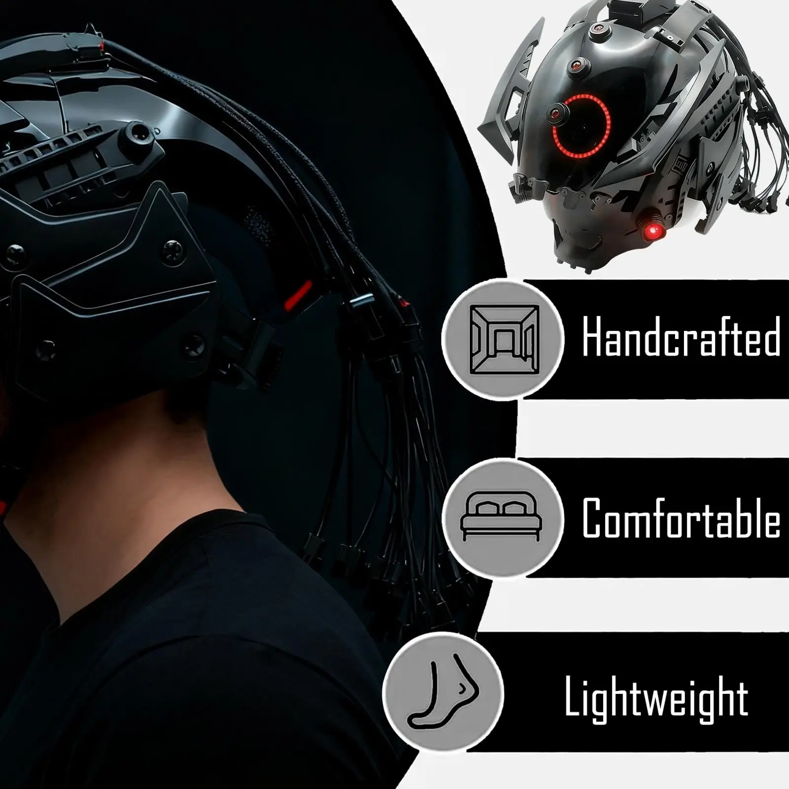 قناع خوذة سايبربانك للخيال العلمي مع ضوء، قناع ملابس تنكرية للحفلات التنكرية للهالوين، خوذة متعددة الوظائف