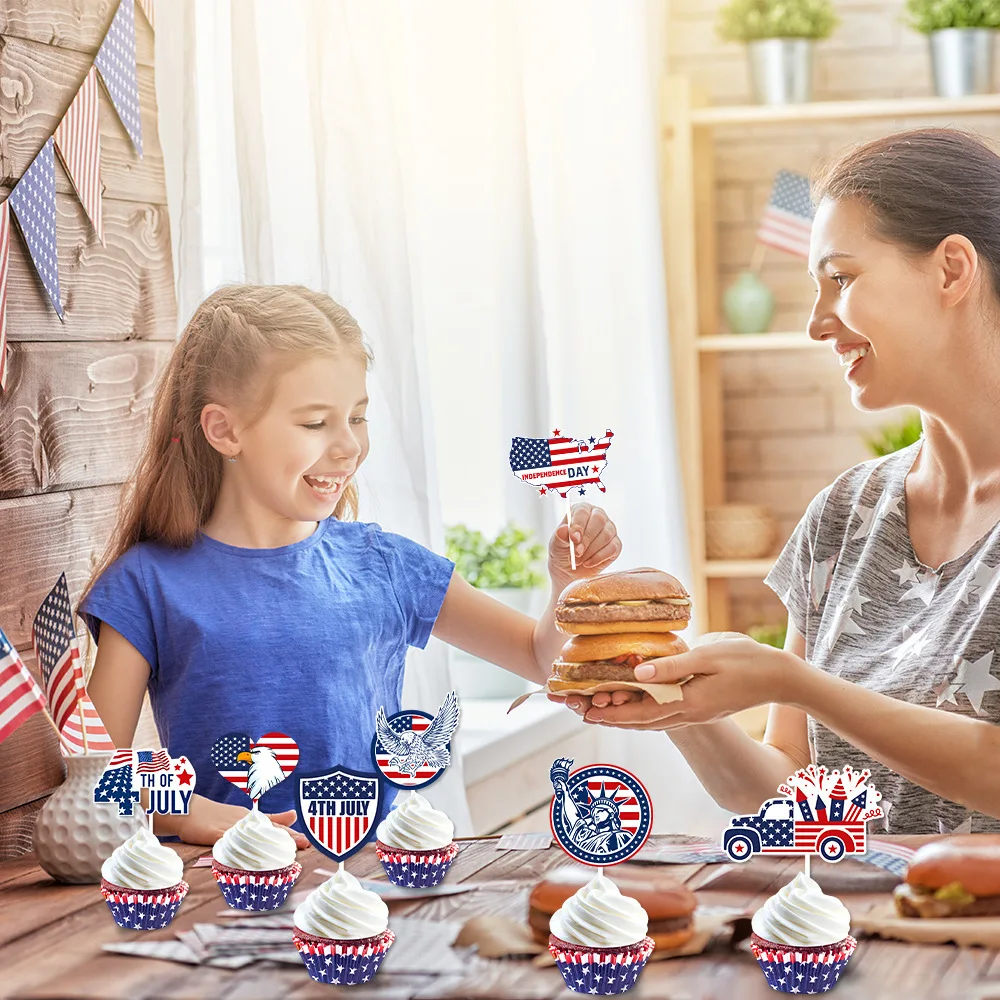 Decoraciones para tartas del Día de la Independencia Americana, insertos para tartas con temática de EE. UU., 12 piezas