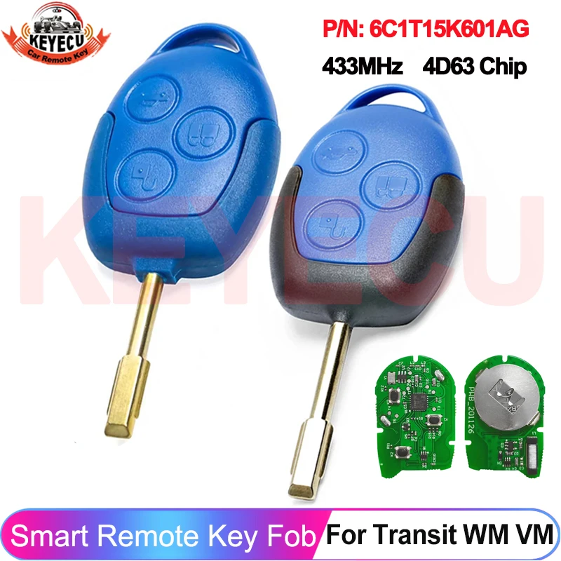 

KEYECU KYDZ PCB 6C1T15K601AG 6CIT15K601 для Ford Transit WM VM 2006-2012 2013 2014, 3-кнопочный автомобильный ключ-пульт с чипом 4D63, 433 МГц