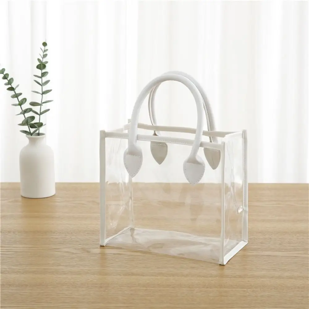 Waterproof Transparent Gift Bag Large Capacity Lightweight Handhold Packaging Tote with PU Handle Reusable Clear PVC Handbag