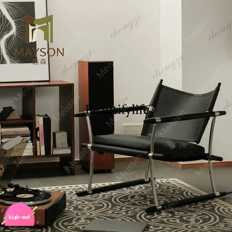 Medieval armrest leather leisure chair solid wood modern simplicity, single chair personality