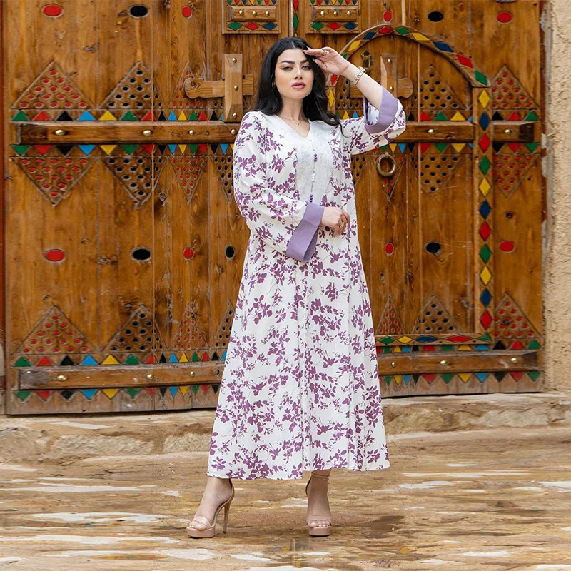 

Мусульманское длинное платье Абая, женские платья с принтом, Джалабия, кафтан, исламские платья, арабский Рамадан, Марокко, Дубай, Абая, платье макси, 2025 г.