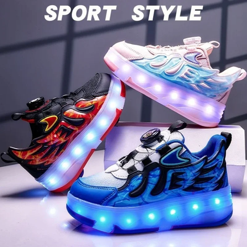 

Luminous Roller Skates Kids Sneakers 4 Wheels Removeable Charge Sport Walking Skateboard Shoes Outdoor Boys Girls Roller Shoes