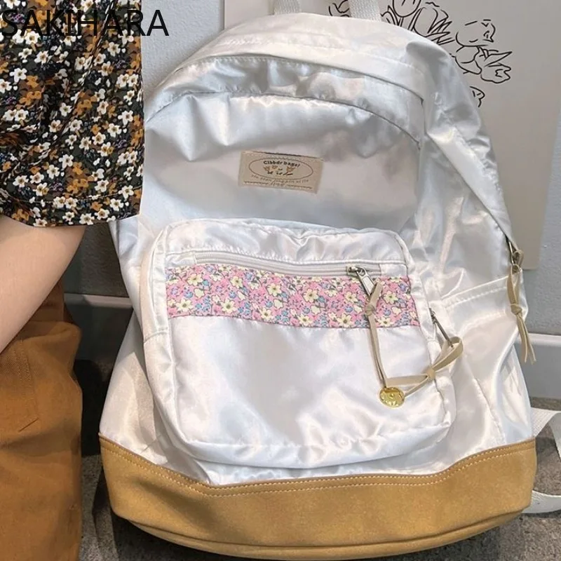 Цветочная основа для студентов колледжа, универсальный Повседневный Рюкзак контрастных цветов, корейский милый вместительный рюкзак