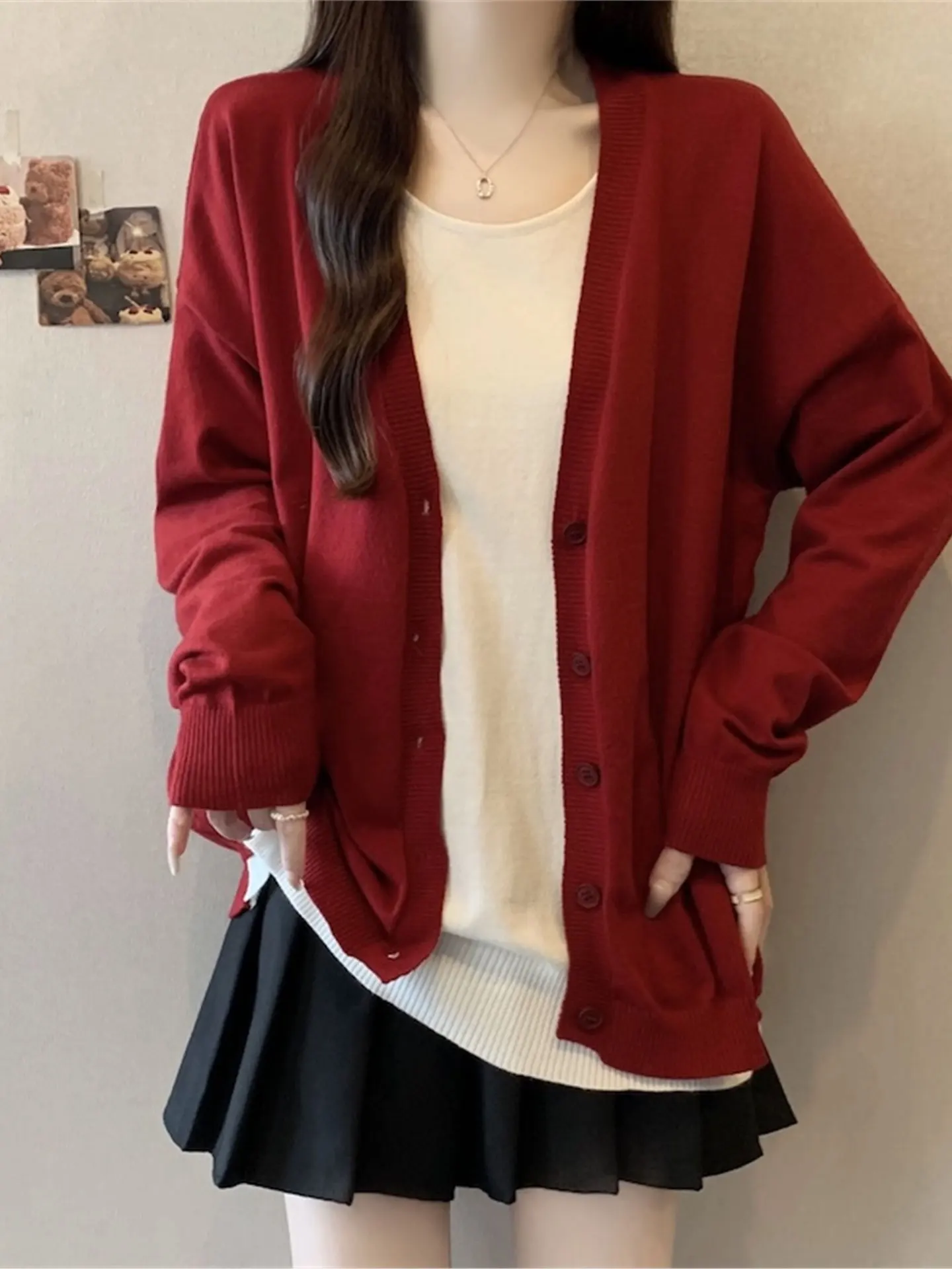 

Red Long Sve Sweater Winter plus Size Women's Casual Loose Beautiful Knitted Dr Casual V-ne Thiened Winter Sweater