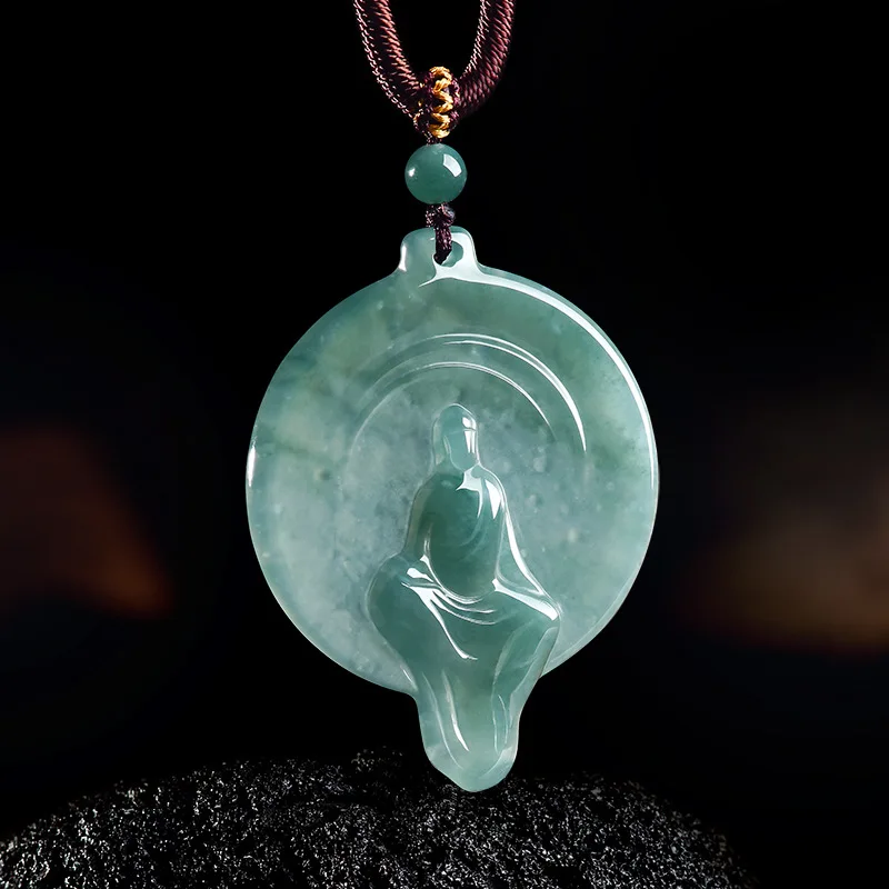 Natural Burmese Jadeite Buddha Pendant Necklace Talismans Real Jade Jewelry Luxury Designer Fashion Accessories Gifts for Women