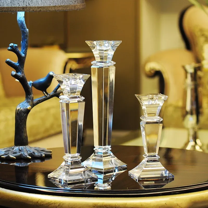Nordic Luxury Crystal Glass Candle Holder, Romantic Wedding Table Centerpieces, Decor Candelabra, Coffee, Home Decoration