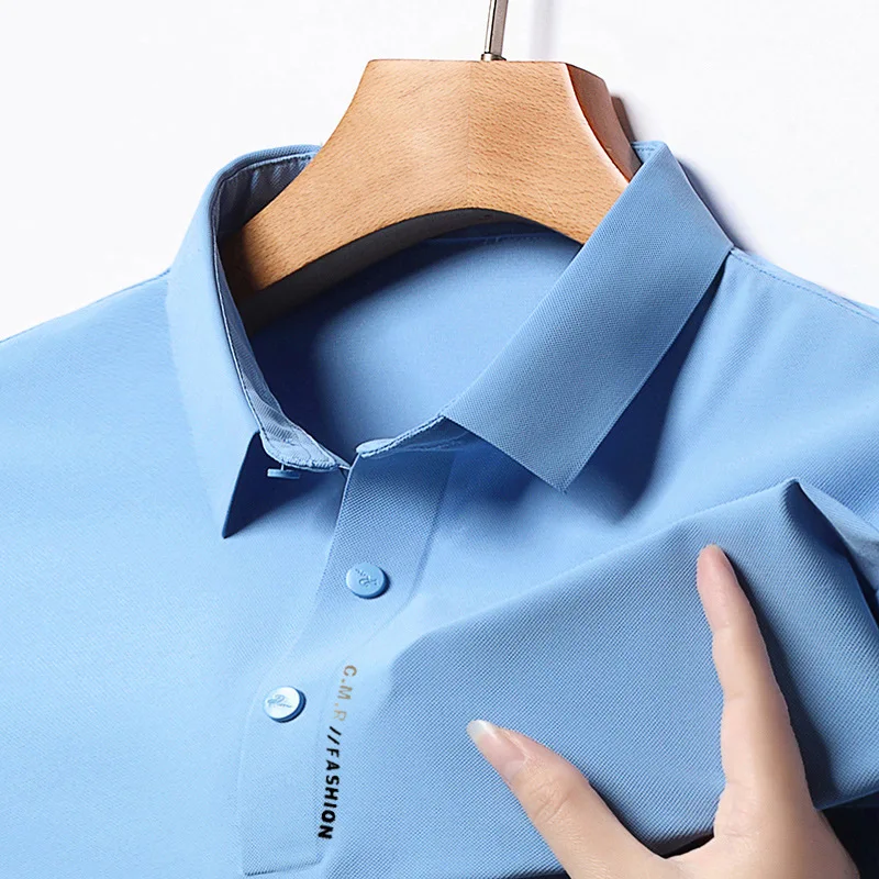 2024 New Summer Men Short Sleeve Polo Shirts Turn Down Collar Printed Breathable Ice Silk Stretch Quick Dry Casual Tops for Youn