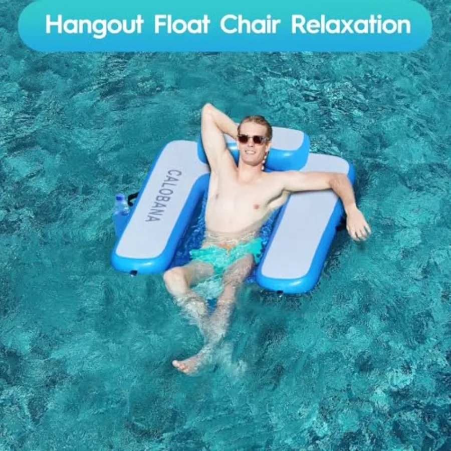 Heavy Duty Inflatable Floating Chair for Pool Lake Ocean River Party Use Durable PVC Material Blue Color Features Built-in Cup