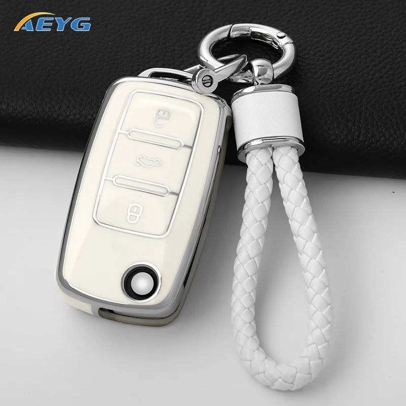 حافظة مفاتيح السيارة من البولي يوريثان سلسلة مفاتيح فوب مناسبة لسيارة فولكس فاجن فولكس فاجن بولو جولف باسات تيجوان بيتل كادي Eos سكودا اوكتافيا سيات ليون ألتيا