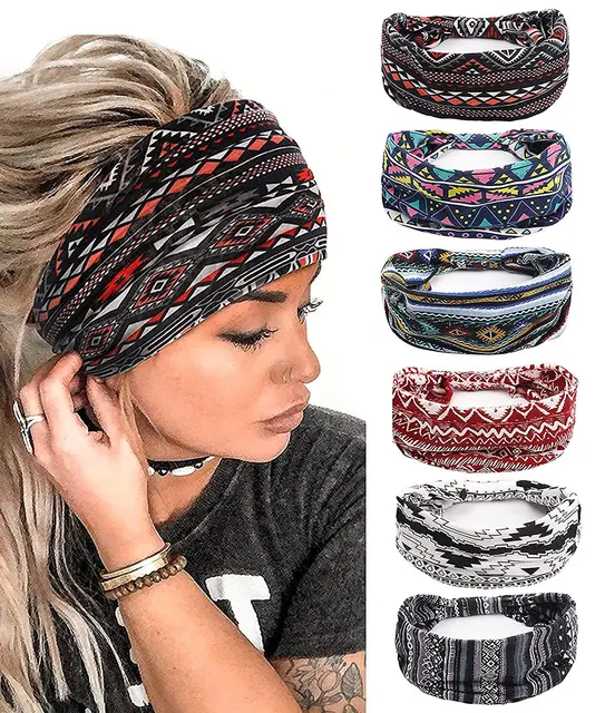 Szerokie opaski na głowę z bandaną dla kobiet Boho Bandeau opaski na głowę węzeł szalik do włosów opaski rozciągliwe kwiatowe drukowane antypoślizgowe opaski na głowę elastyczne