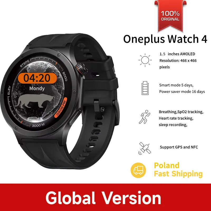 Global Version OnePlus Watch 4 oneplus Smartwatch 1.5” AMOLED Display Snapdragon W5 Gen 1 up to 16 days GPS NFC  Smart Watch Men  Watch oneplus watch
