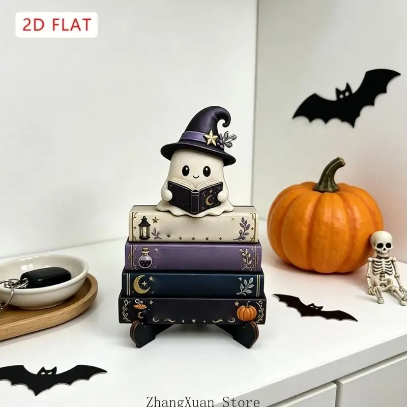 Hölzernes Halloween-Lesethema-Schild für Regalaufstellung, Herbstakzent für Bibliotheksecke und Inneneinrichtung 3XUF – Detail 8