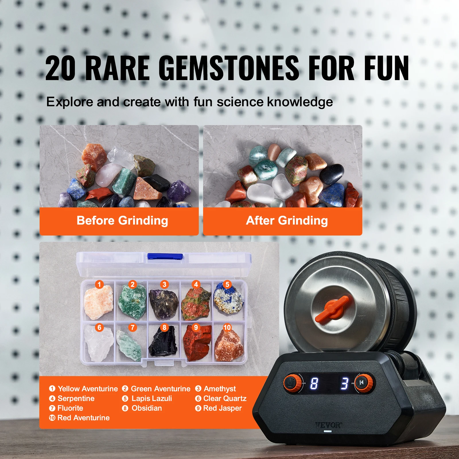 VEVOR Professional Rock Grinder Kit Rock Polisher For Kids And Adults Electronic DIY Rock Tumbler Kit With Polishing Machine