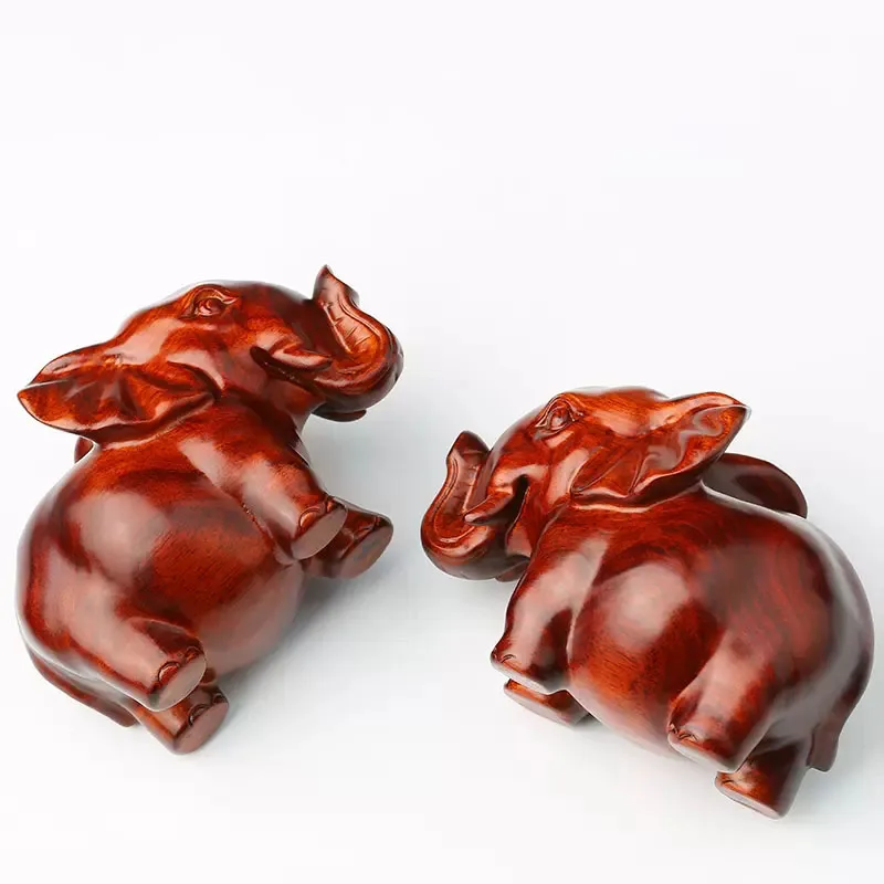Solid Wood Elephant Handicraft Ornaments, Mahogany Carving Objects, Living Room, Porch Decorations, 1 Pair