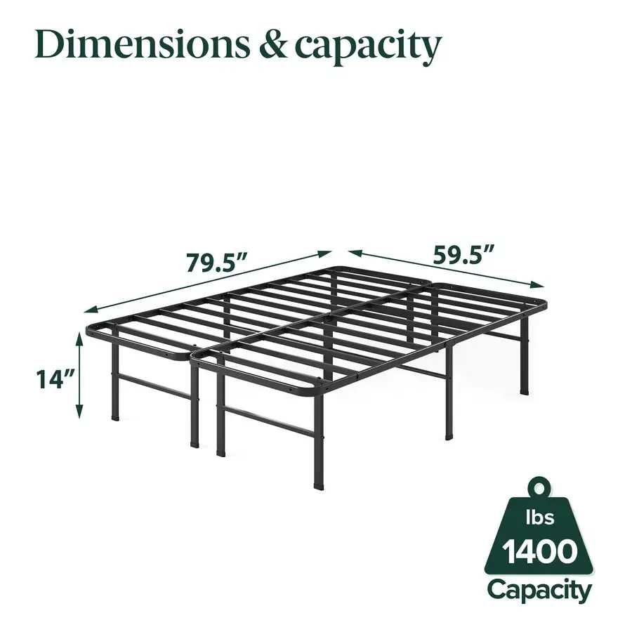 Rumi 14in Queen Metal Bed Frame, Quick Assembly SmartBase Mattress Foundation, Heavy Duty Sturdy Steel with No Box Spring Neede