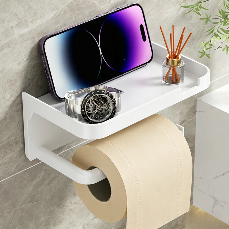 Toilettenpapierhalter, Kunststoff-Aufbewahrungsregal, Küchenhandtuchhalter, Gewürzflaschenhalter, Badezimmer-Wandhalterung für Papierrollen, Handy-Aufbewahrung