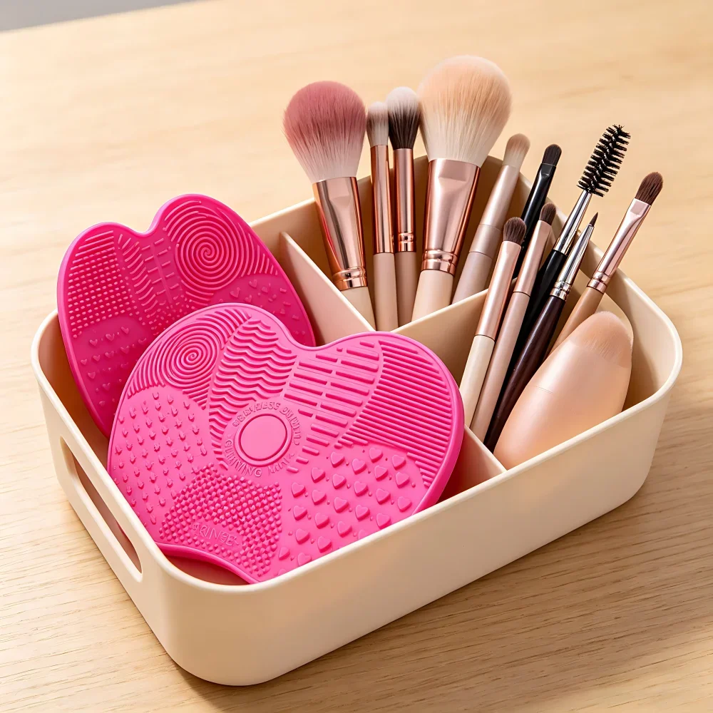 1Pcs Silicone Makeup Brush Cleaning Mat, Flower Shape Makeup Brush Cleaner Pad, Portable Makeup Brush Cleaner With Suction Cup - Detail 1