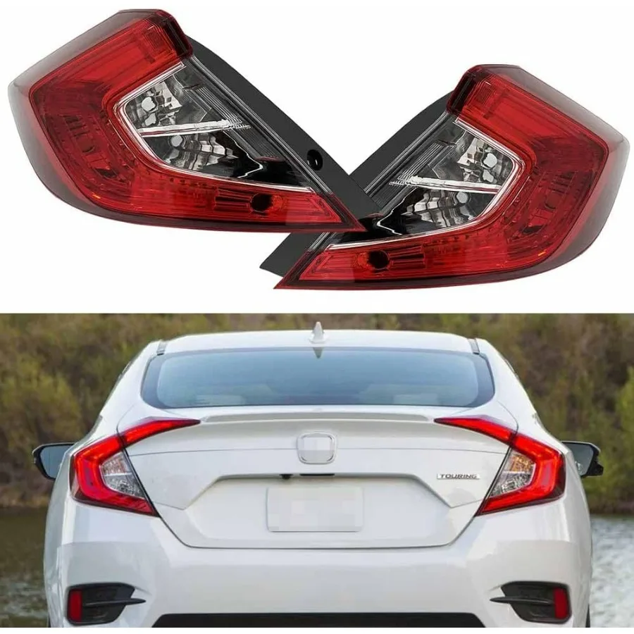 

Sedan Only Driver and Passenger Side Tail Lights WO/Bulb Compatible With 2016-2021 Honda Civic Brake Rear Lamps Clear & Red Lens
