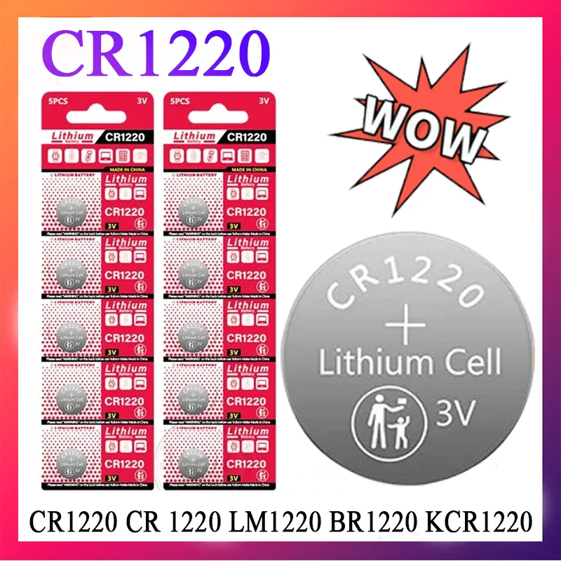 50PCS CR1220 Button Coin Cell Battery for Watch Car Remote Key ECR1220 GPCR1220 5012LC 3V CR 1220 Lithium Batteies