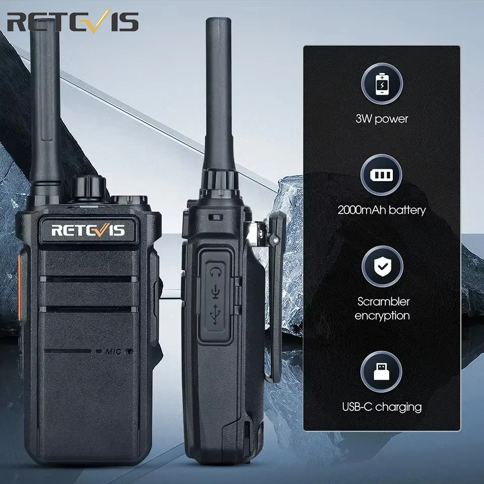 Retevis RB626 Walkie Talkie Powerful 3W Long Range USB C Charging 2000mAh Battery Scrambler Encryption Two Way Radio for Hunting