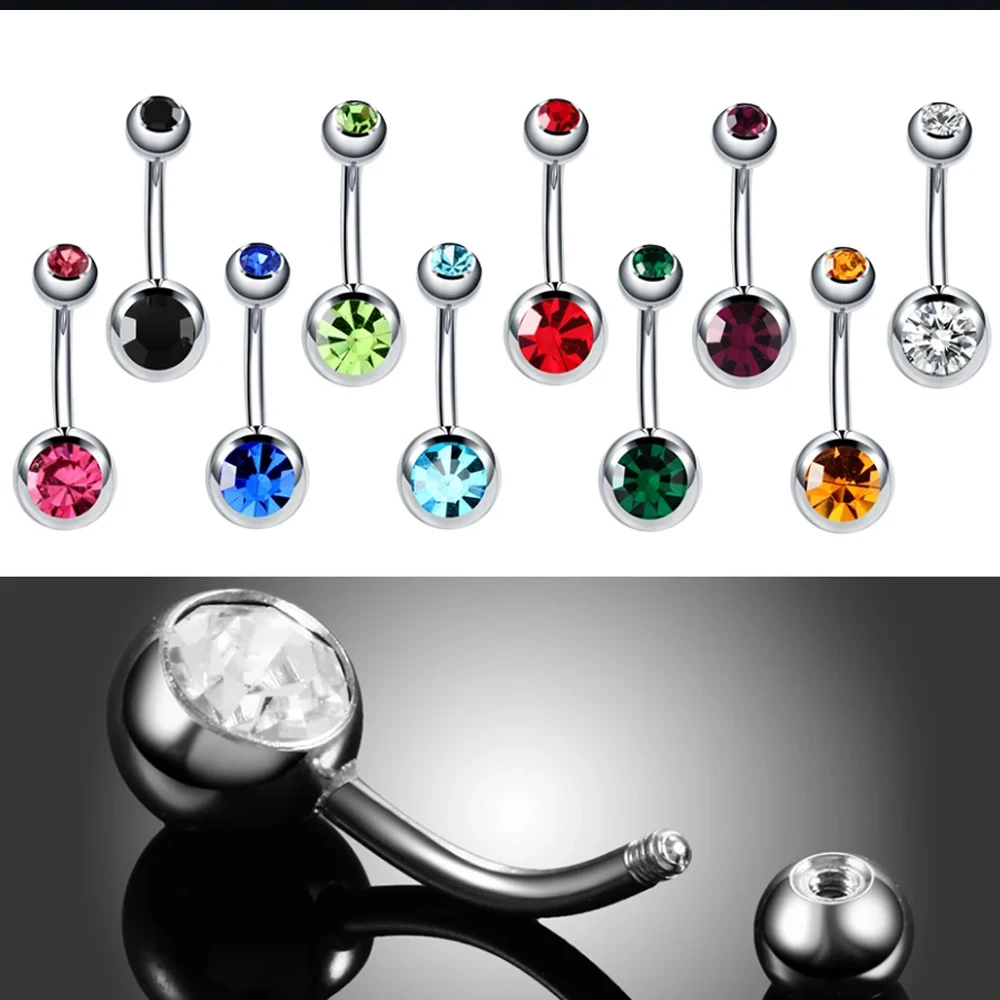 10 Colors Crystal Belly Button Piercing 14G Curved Stainless Steel Zircon Belly Piercing for Women Navel Barbell Piercing Omblig