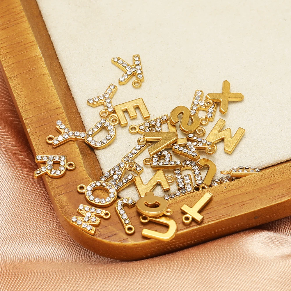 5 Stück Edelstahl A-Z Alphabet Anhänger PVD Goldplattierte Buchstaben Charms für DIY Ohrringe Halsketten Herstellung Damen Schmuckzubehör – Detail 3