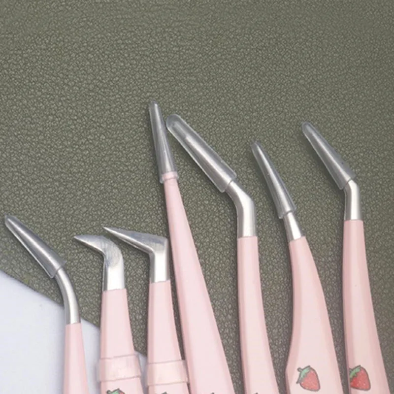 Pincettes antistatiques en acier inoxydable pour faux cils, 6 Types, bande incurvée, Extension de cils 3D, outils de maquillage