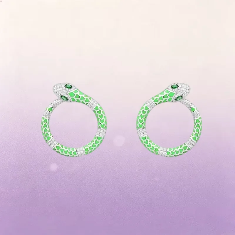 ZPFF S925 Sterling Silver Green Pink Snake Ring Earrings Bracelet Women Exaggerated Animal Luxury Banquet Fashion Party Jewelry - view 5