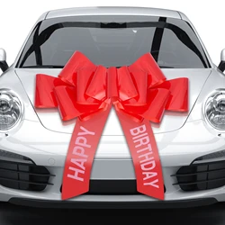 Large 30 Inch Happy Birthday Car Bow Giant Pull String Flower Bow for Gift Packaging Theme Car Show Party Decoration