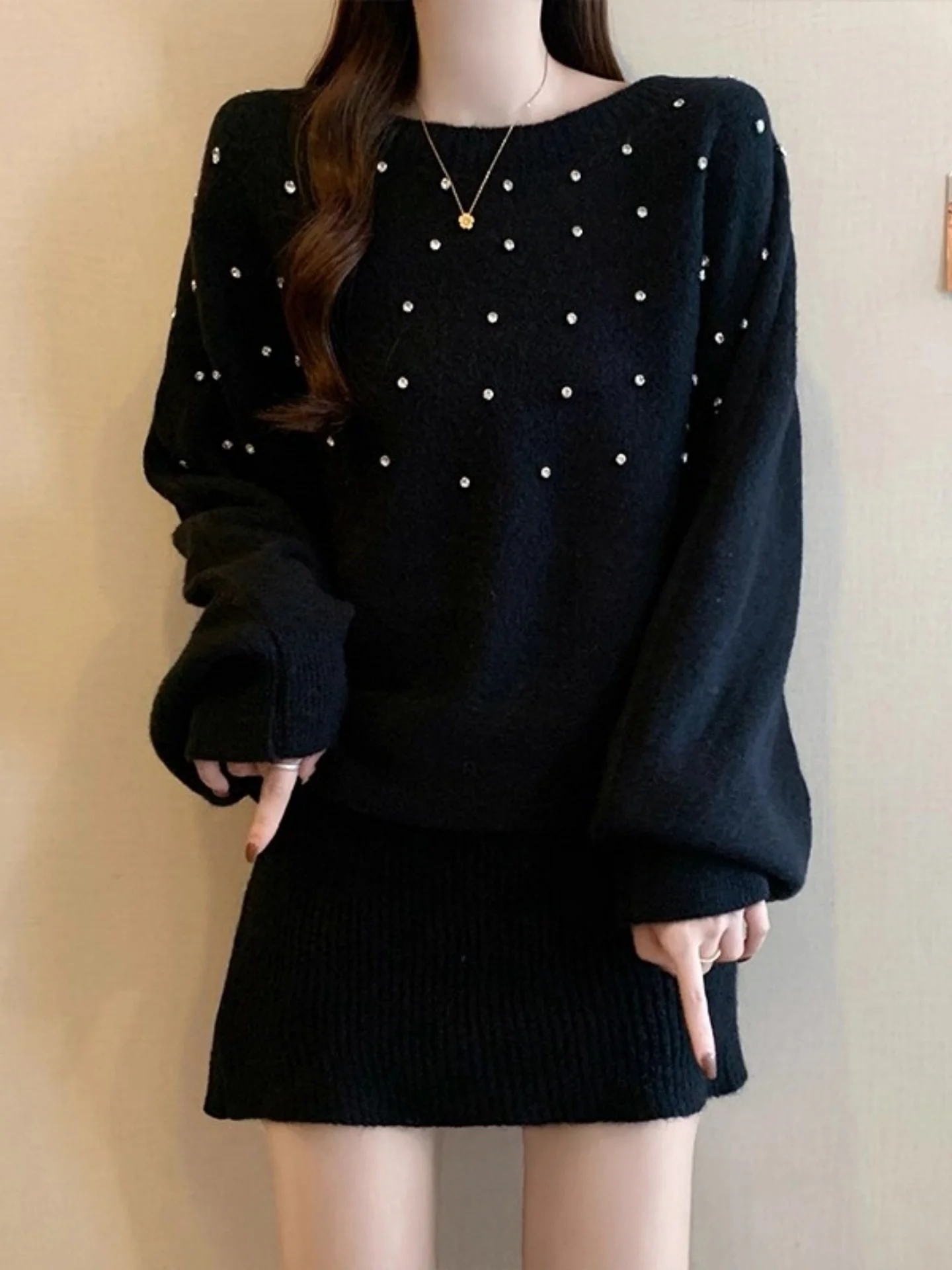 

Осенне-зимняя женская юбка-накидка большого размера Dr. Ele, трикотажная, с бриллиантовой отделкой, длинная, повседневная, А-силуэт