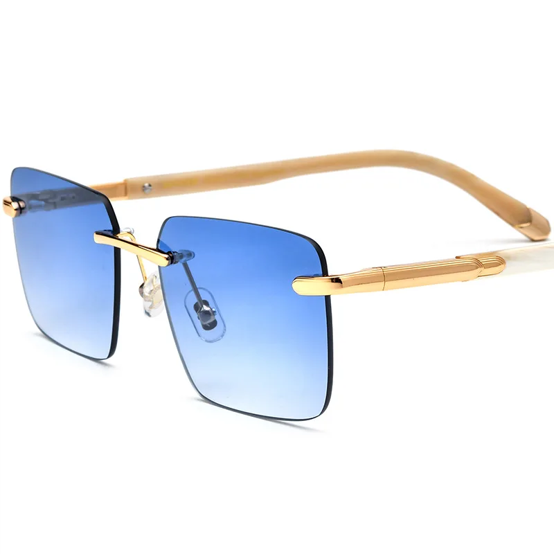 

LONSY High Quality Rimless Buffalo Horn Sunglasses Men Fashion Popular Shades Rectangle Sun Glasses Male Summer Traveling Oculos