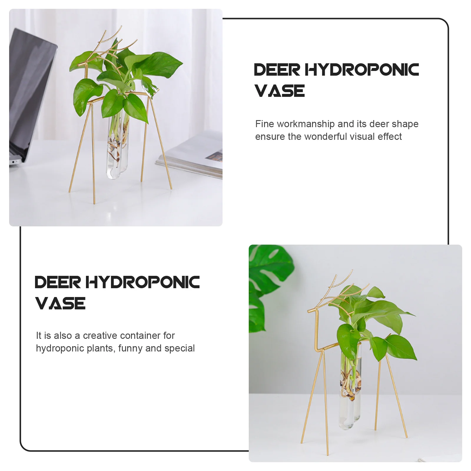 

1Pcs Hydroponic Plant Vase Golden Deer Shape Desktop Ornament Multipurpose Flower Arrangement Vase Suitable for Home Office Bar