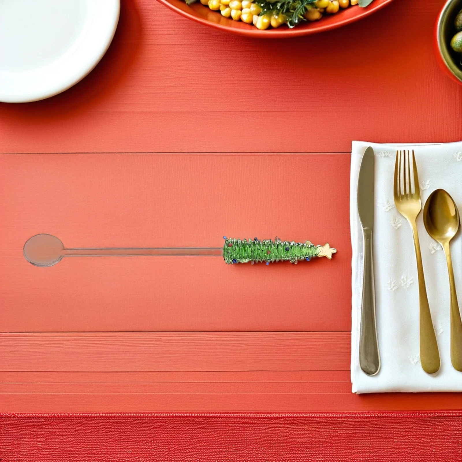 

Long Handle Glass Stirring Spoon Festive Christmas Design for Coffee Tea Hot Chocolate and Dessert Use Glass Stir Sticks