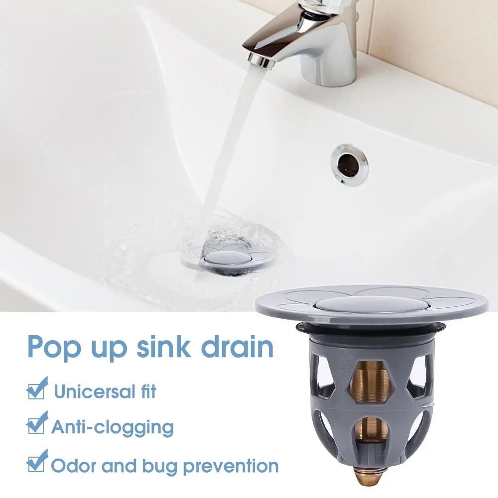 3PCS Washbasin Sink Floor Drain Drain Pop-Up Core Hair Catcher Shower Sink Strainer Push-to-Order Plug Fittings