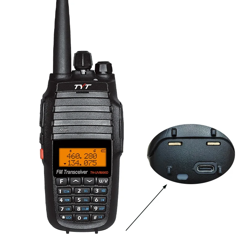 Thickened Battery Version Walkie Talkie Radio Handheld 10W Amateur UHF/VHF Dual Band TYT UV8000D Battery Type-C