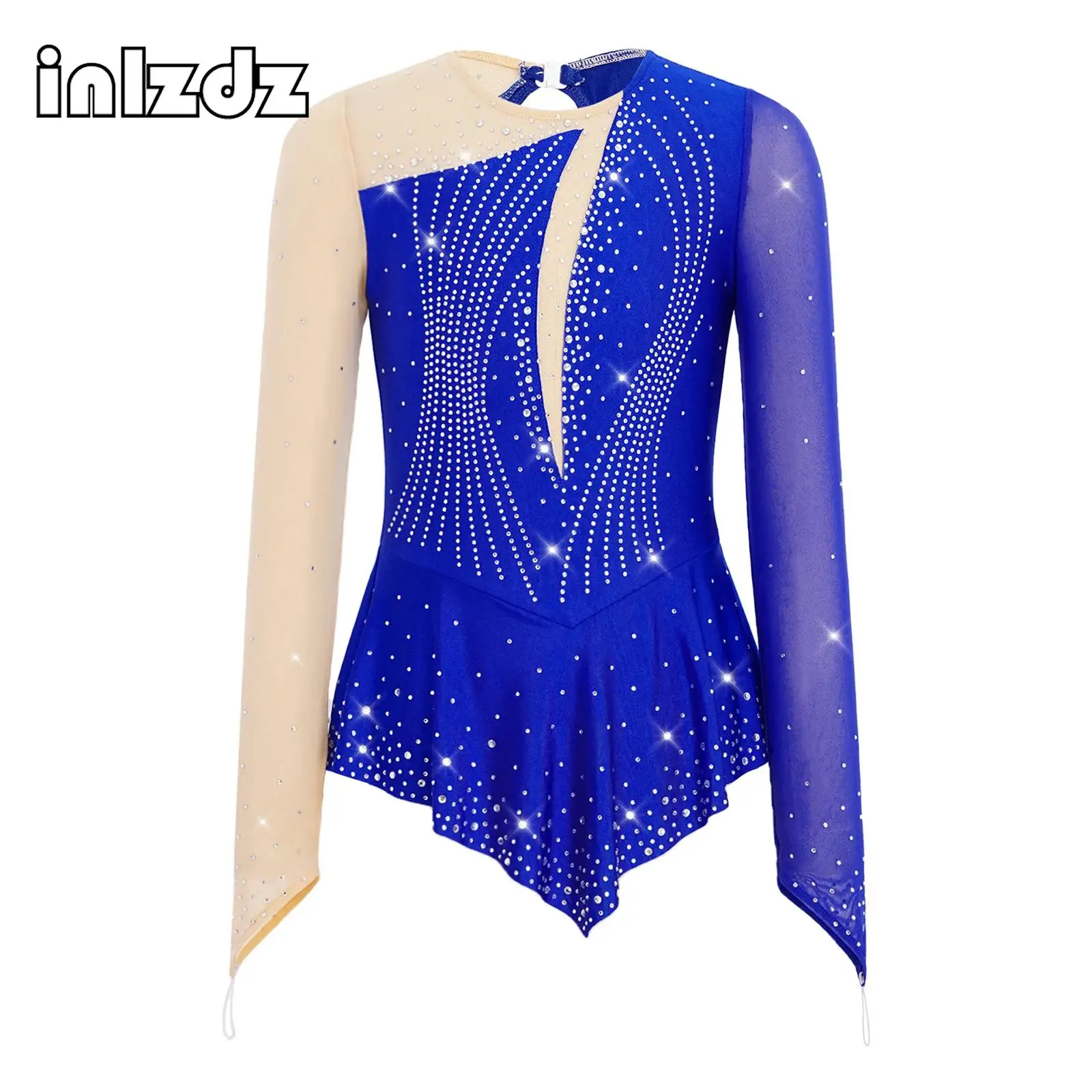Maillot de Ballet para Niñas, Gimnasia, Patinaje Artístico sobre Hielo, Disfraz de Danza, Mangas Largas, Vestido con Pedrería, Ropa de Danza para Competencia y Actuación