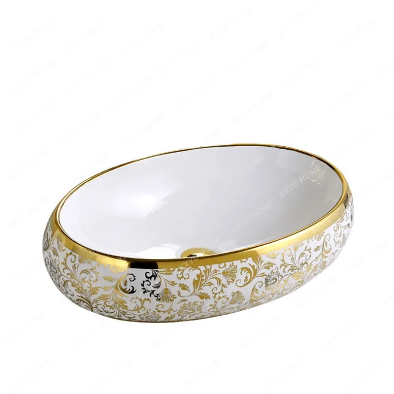 

Color Gold Table Basin Bathroom Ceramic Integrated Wash Basin Hotel Engineering Electroplating Washbasin