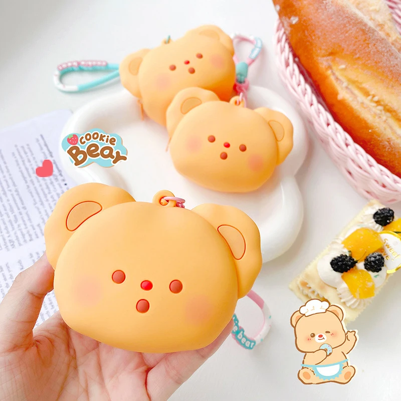 Cartoon Cute Cream Bear Silicone Coin Purse Fashionable Earphone Bag Storage Small Bag Girls Schoolbag Pendant Accessories