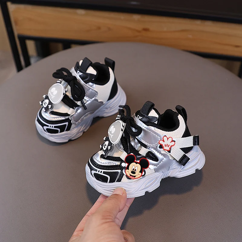 ميكي ماوس ميني بنات أحذية رياضية لينة سوليد الاطفال الصوف الأولى مشوا ربيع خريف شتاء جديد حذاء كاجوال الأولاد احذية الجري