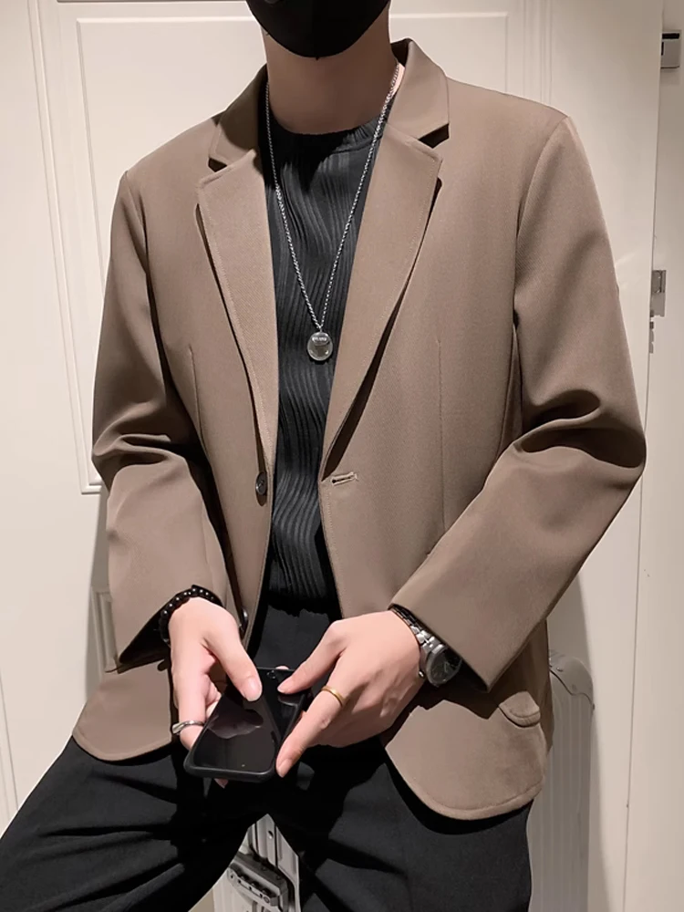 

Deep Brown Men's Suit Jaet Spring Autumn Sle Single Button Casual Fit Long Sve Polyester Blend No Ironing Required