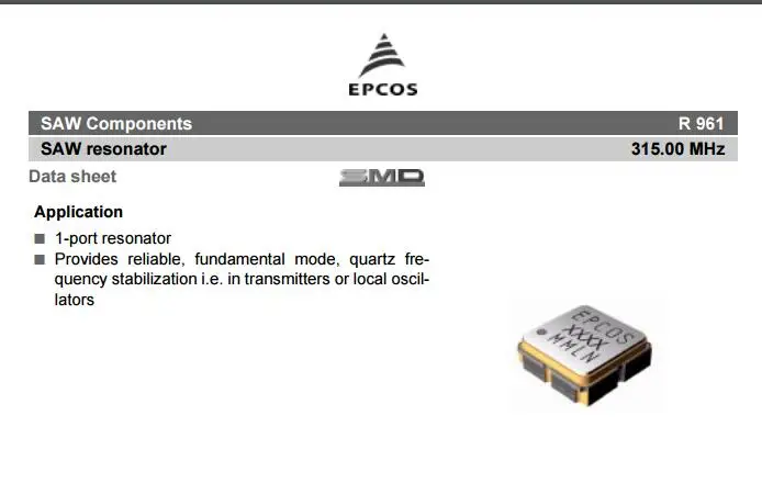 

20pcs/lot EPCOS B39321-R961-H110 R961 315M 315MHZ 315.00MHZ chips Electronic new