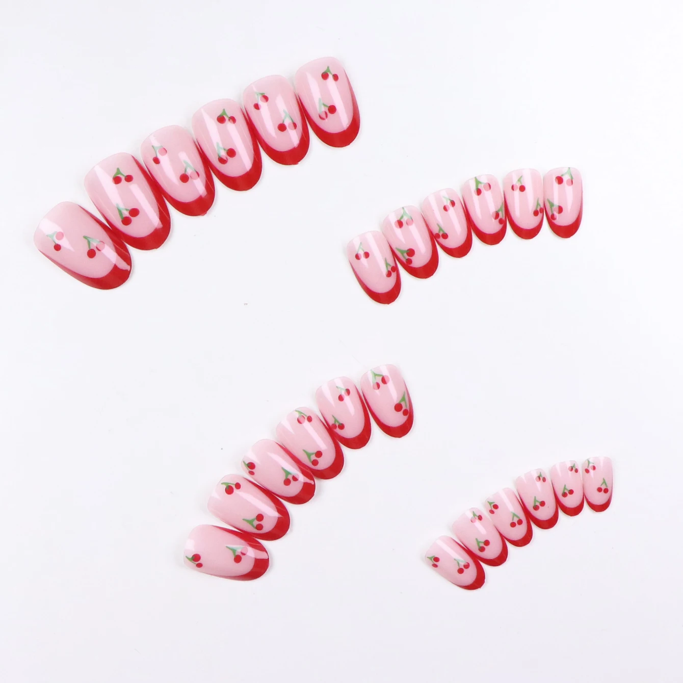 24개 레드 엣지 체리 아몬드 네일 팁 세트, 1개 네일 파일 & 1개 네일 글루 스티커 키트 포함, 당신의 룩을 업그레이드하세요