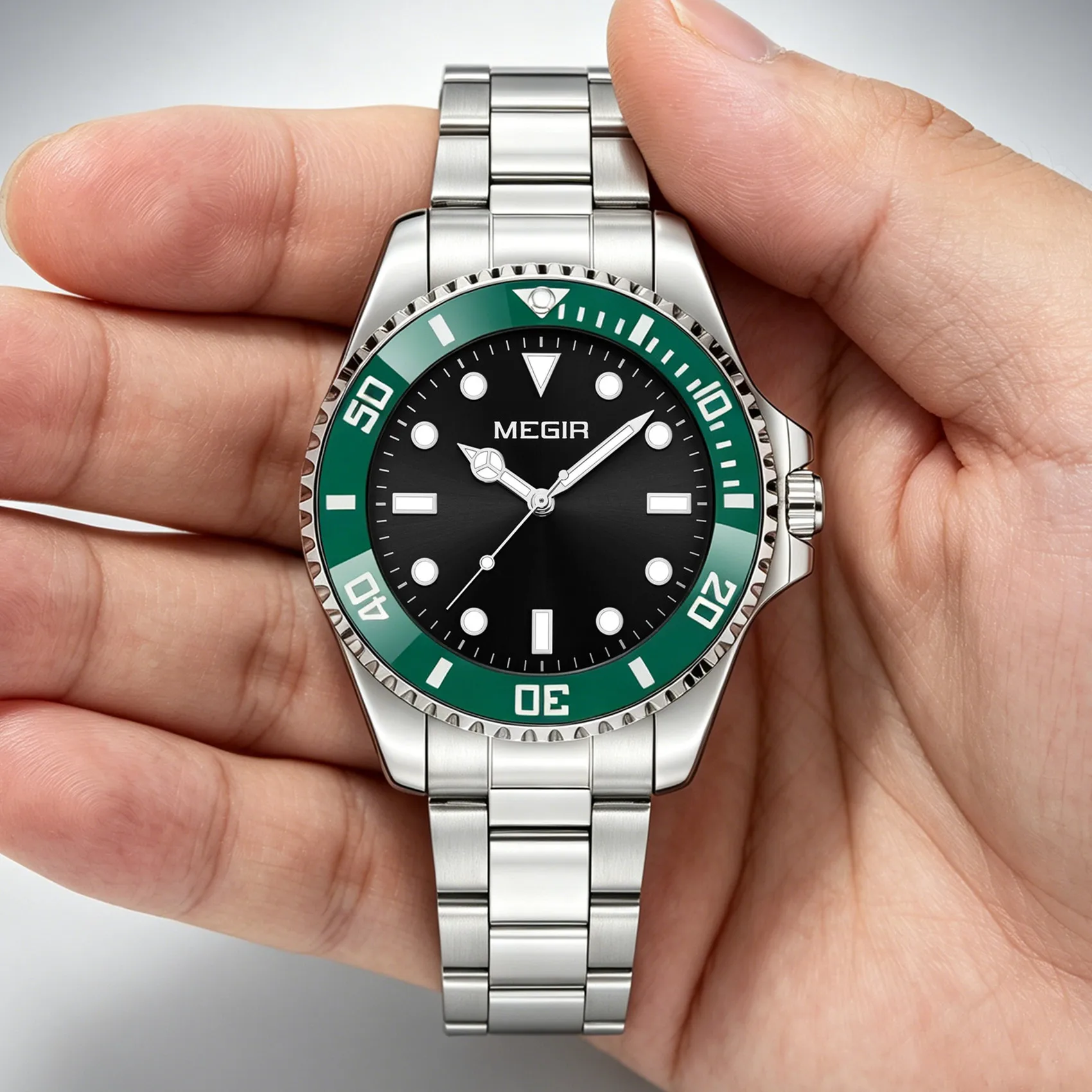 MEGIR Brand Men's Watches Luxury Business Stainless Steel Strap Waterproof Luminous Quartz Wristwatch Auto Date Men Gift Reloj