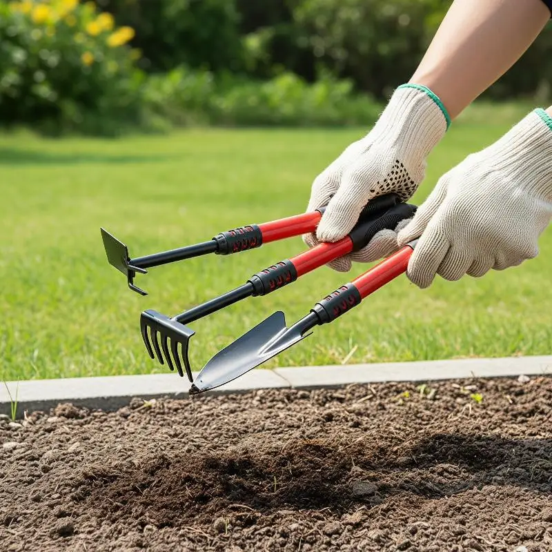 1Pcs Extended Handle Garden Tool Kit Spade Rake Hoe Multipurpose Hand Set For Yard Planting Work