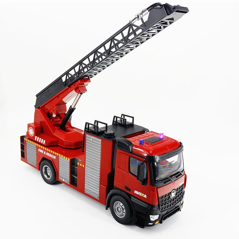 Huina 1561 Rc Fire Truck Large 22ch Remote Control Trucks Sprinkler Ladder Truck Lighting Alloy Engineering Construction Toy Boy