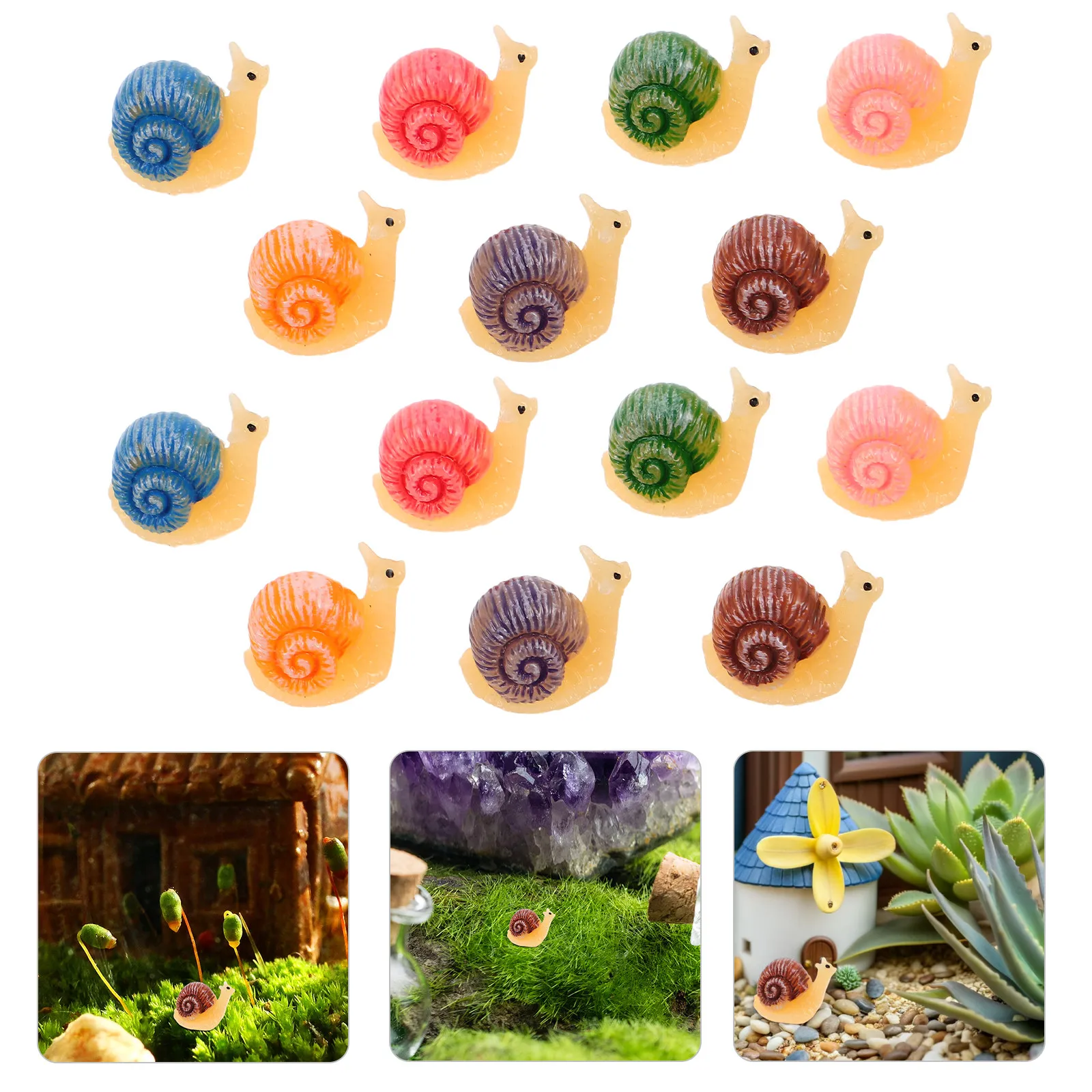 14Pcs Mini Resin Snail Shell Figures Realistic Garden Statue Micro Landscape Snail Ornament DIY Terrarium Craft Decoration