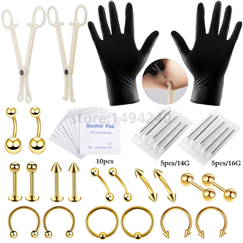 

42PCS Eyebrow Bar Lip Nose Pircing Ear Studs Stainless Steel Mixed Cone Spik Ring Piercings Body Jewelry Fashion Piercing Set