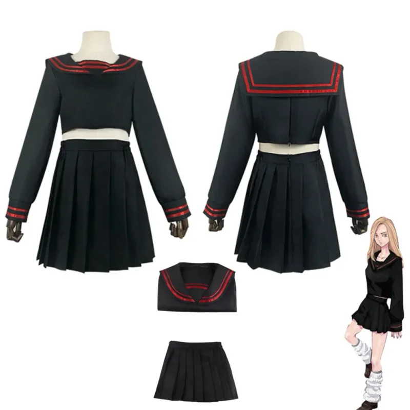 Yuzuha Shiba anime cosplay costume Tokyo pickup girl dress black saior suit skirt set long orange ginger wig party rode play