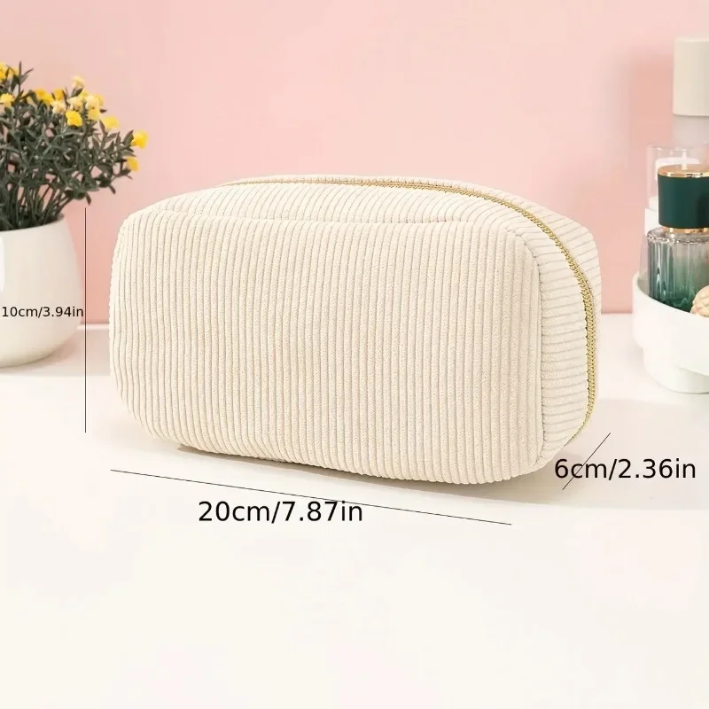 Kawaii Travel Storage Makeup Holder Case Bags Corduroy Pink Cosmetic Bag Large Capacity Pencil Cases Stationery Solid Color